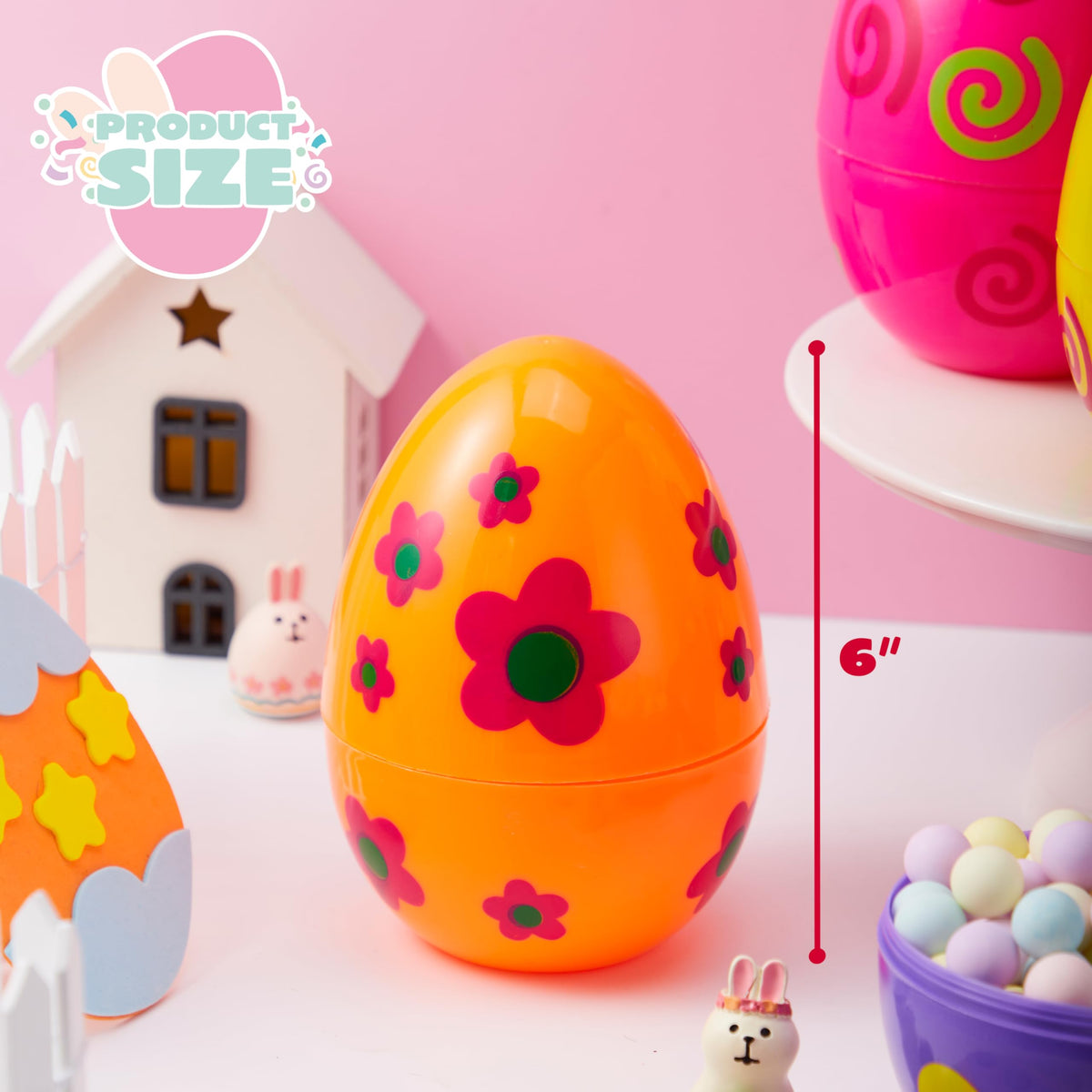 JOYIN 6 Pcs Large Printed Easter Eggs – Jumbo 6-in Fillable Eggs for Easter Hunts & Decor