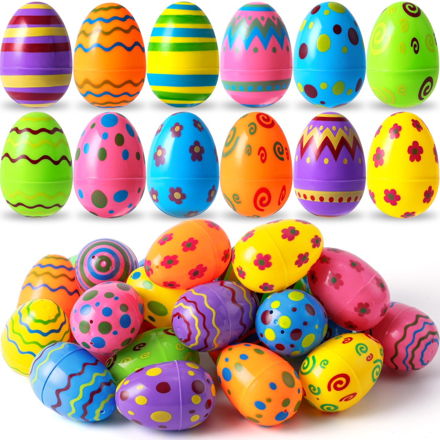 JOYIN 18-Pack Colorful Fillable Easter Eggs with Hinged Tops – 3.15-Inch Plastic Eggs for Easter Hunts and Party Favors