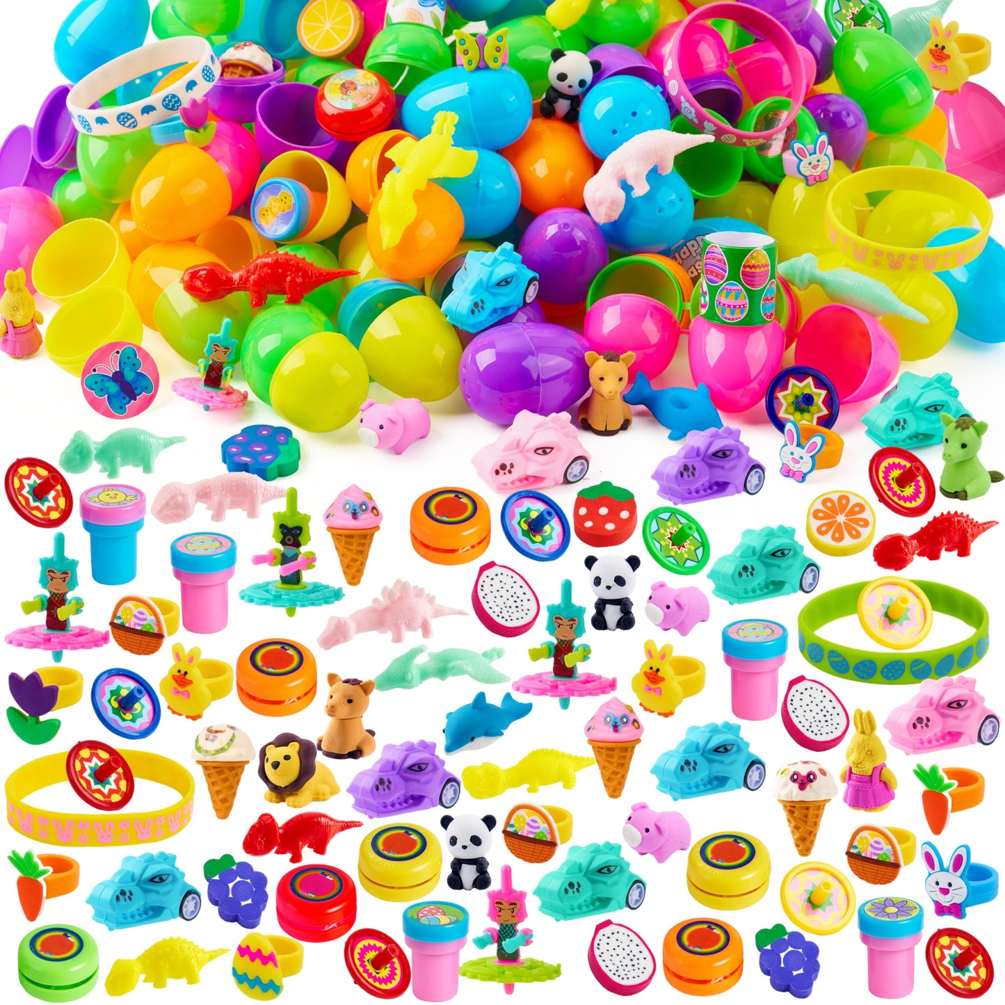 JOYIN 200 Pcs Prefilled Easter Eggs with Assorted Toys & Stickers Inside | Easter Egg Hunt Favors
