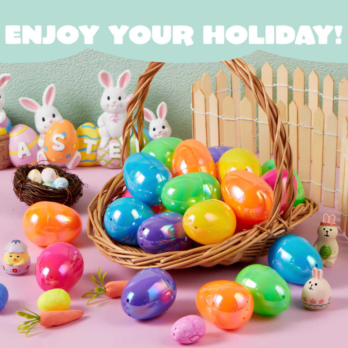 JOYIN 24 Pcs Iridescent Easter Eggs 2.3-inch for Filling, Egg Hunts & Party Favors