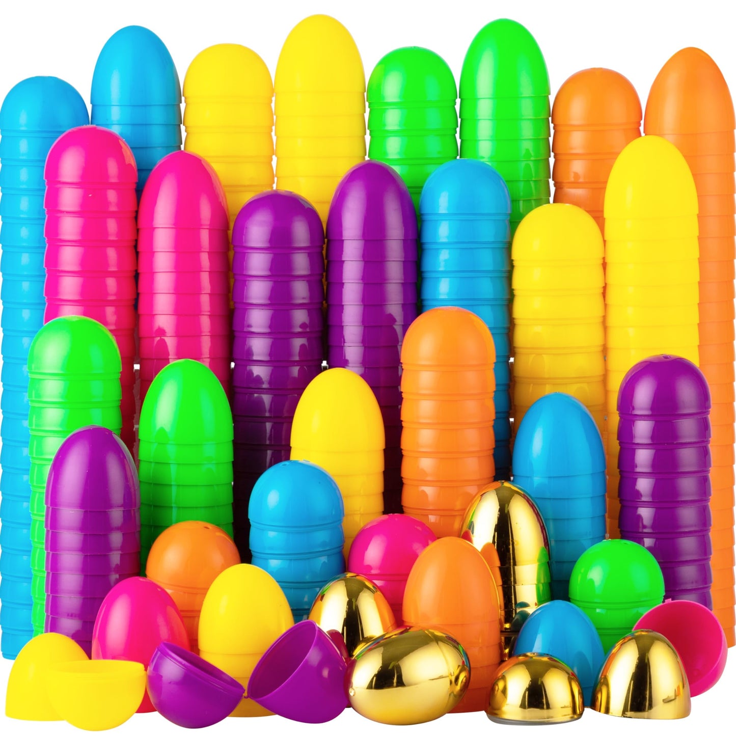 JOYIN 25PCS Plastic Easter Eggs – Colorful 2.3-Inch Fillable Eggs with 6 Golden Eggs for Easter Hunts & Party Favors
