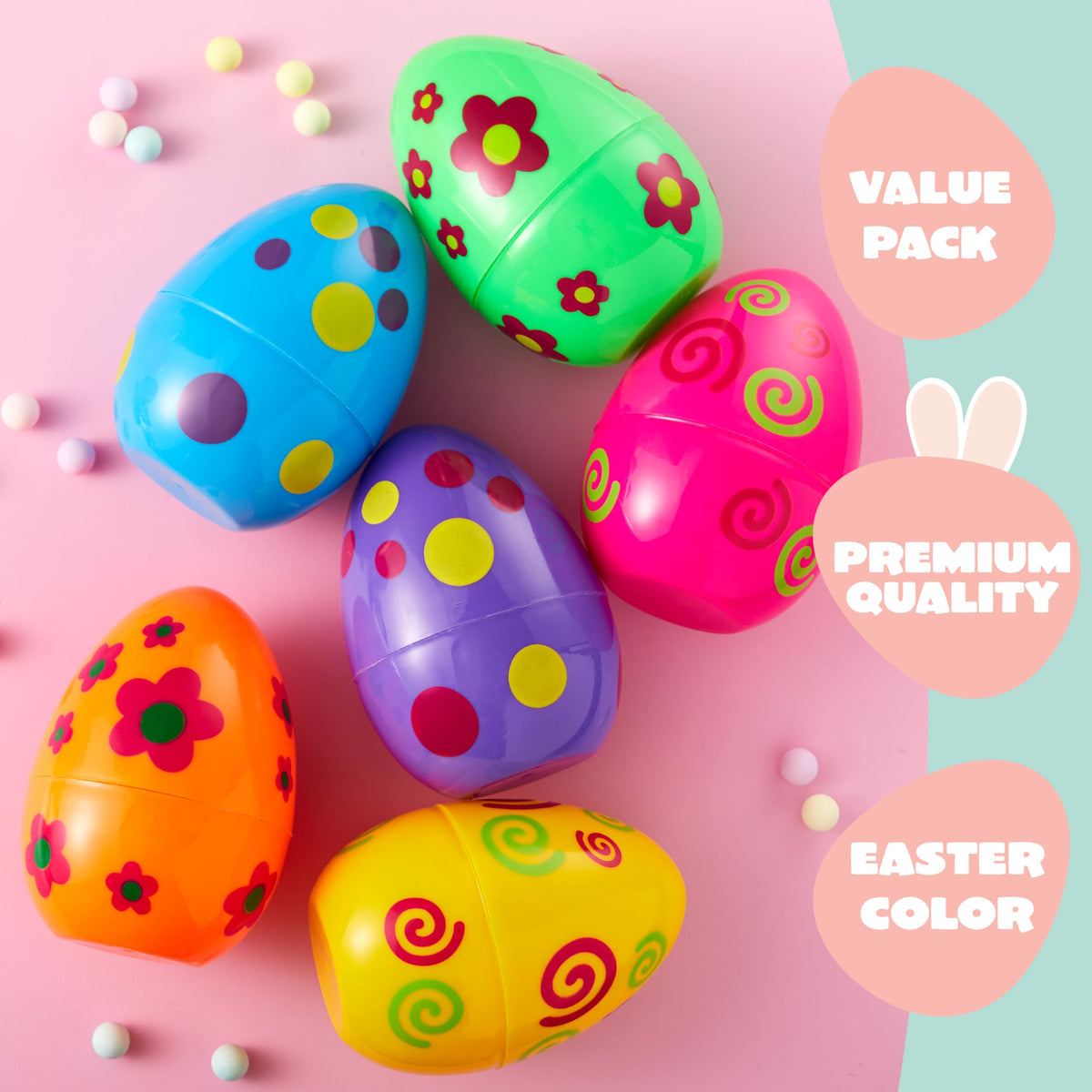 JOYIN 6 Pcs Large Printed Easter Eggs – Jumbo 6-in Fillable Eggs for Easter Hunts & Decor