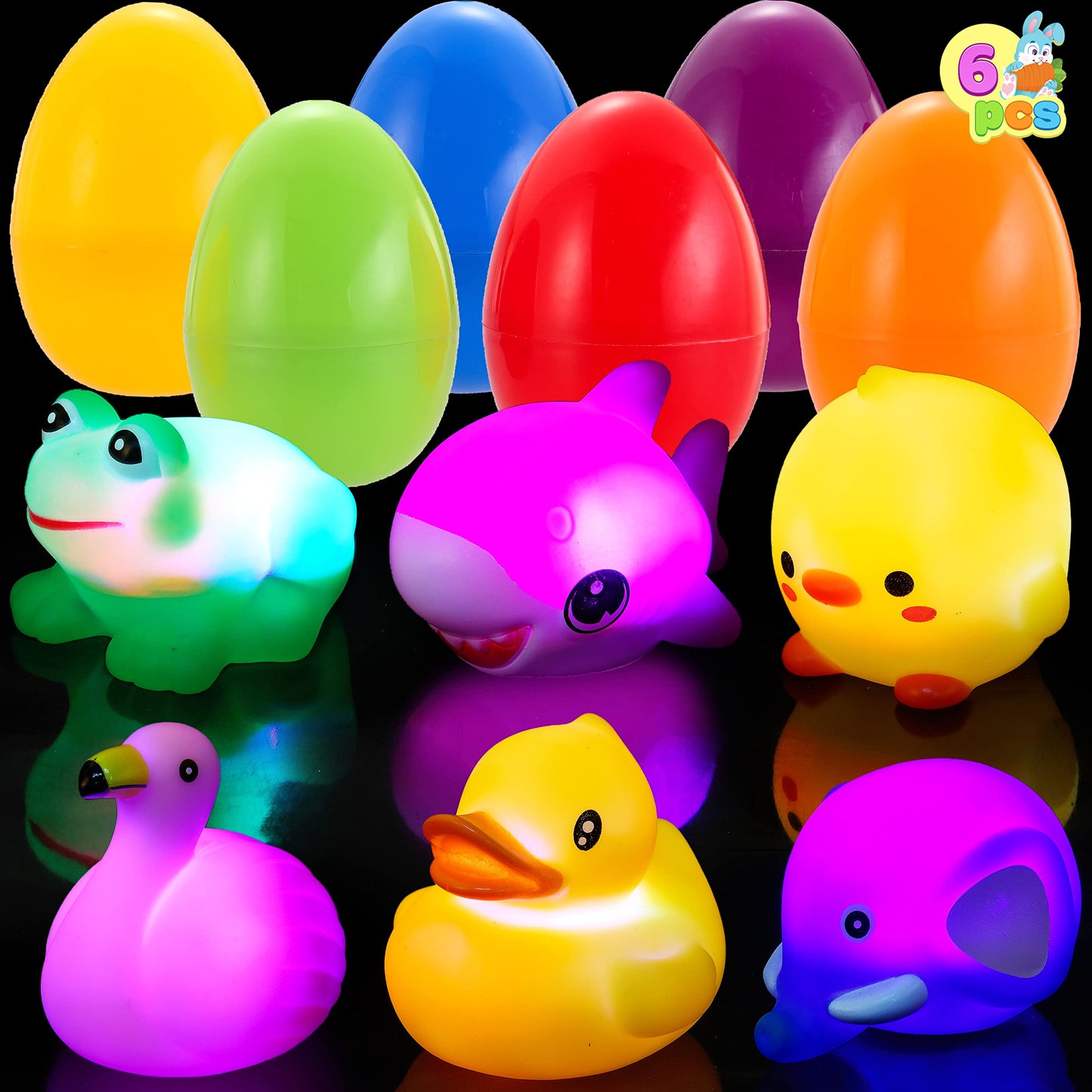 JOYIN 6 Pcs Prefilled Easter Eggs with Light-Up Bath Toys – Fun Bath Time Treats