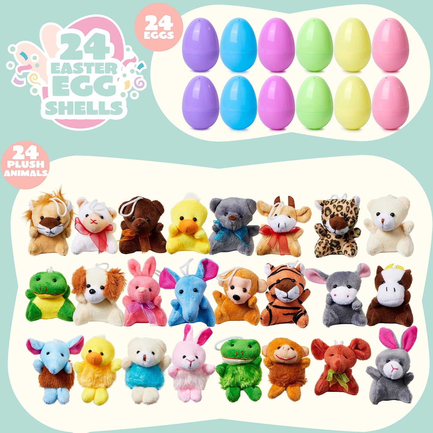 JOYIN 24-Pack Prefilled Easter Eggs with Mini Plush Toys