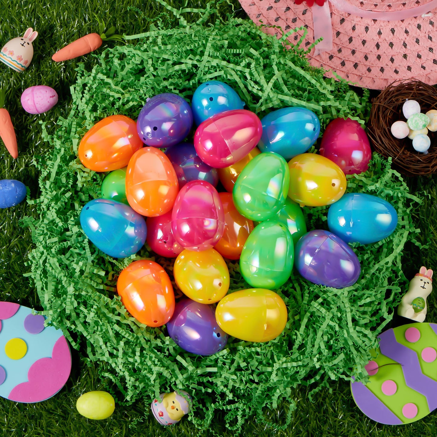JOYIN 24 Pcs Iridescent Easter Eggs 2.3-inch for Filling, Egg Hunts & Party Favors