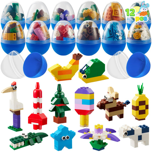 JOYIN 12 Pcs Pre-Filled Easter Eggs with Cute Characters Building Blocks — Kids Gift, Hunt & Party Favors
