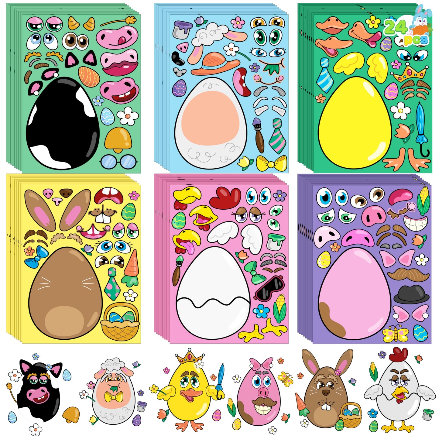 JOYIN 24 PCS Easter Stickers – Make-a-Face Animal Set with Easter Egg Theme