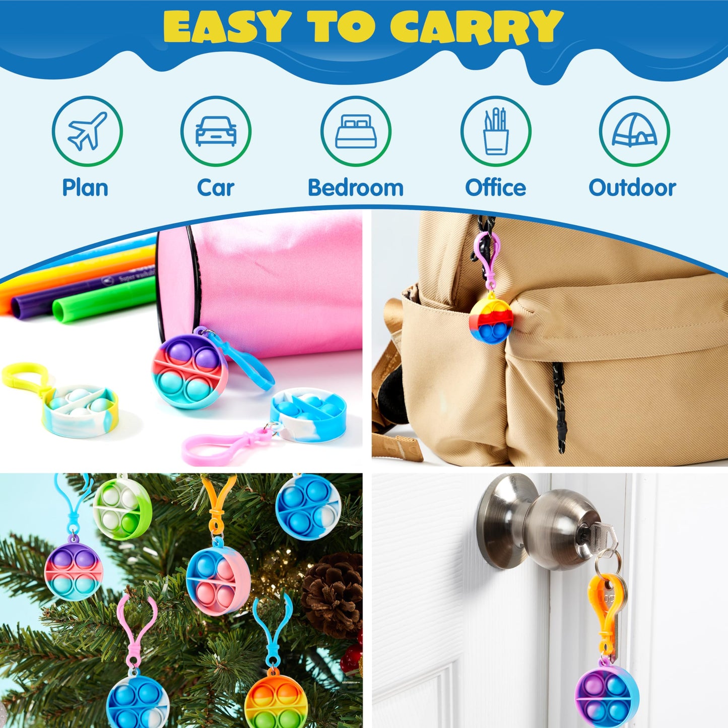 JOYIN Round Pop Fidget Keychain 90 Pack – Colorful Silicone Toys for Kids, Classroom Prizes, Party Favors