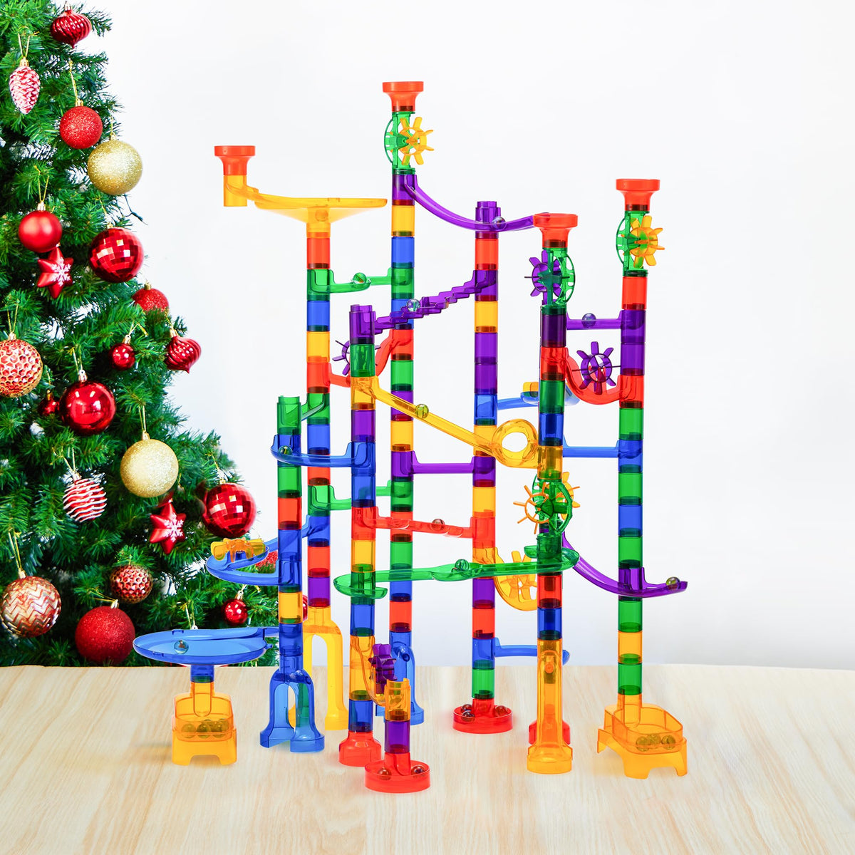 JOYIN 170Pcs Glowing Marble Run Set | STEM Building Blocks & Glow-in-the-Dark Marbles
