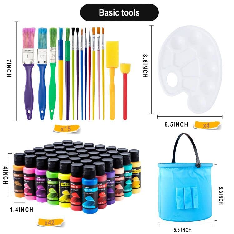 JOYIN Washable Tempera Paint Set for Kids – 42 Colors, 15 Brushes, 4 Palettes, Non-Toxic & Washable