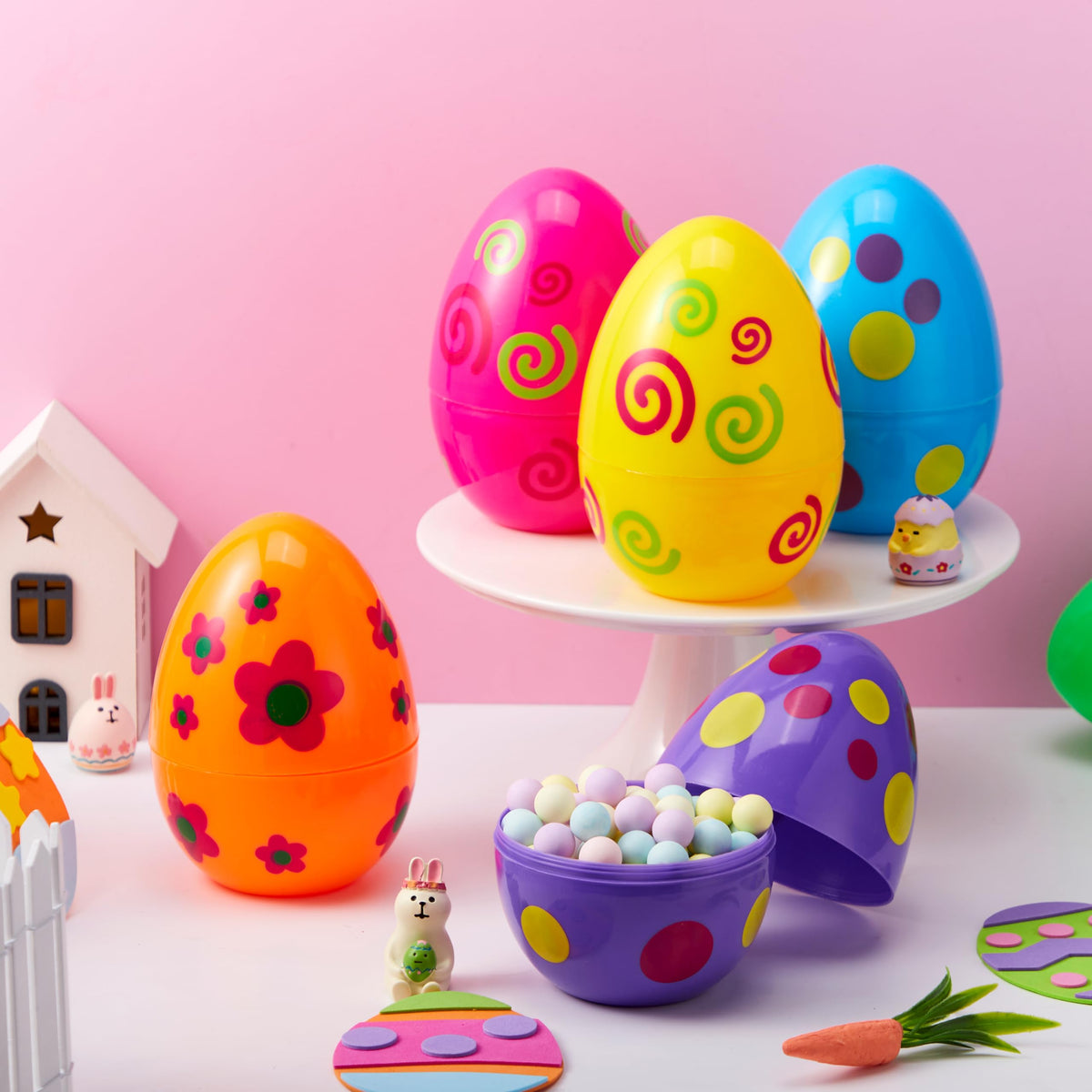 JOYIN 6 Pcs Large Printed Easter Eggs – Jumbo 6-in Fillable Eggs for Easter Hunts & Decor