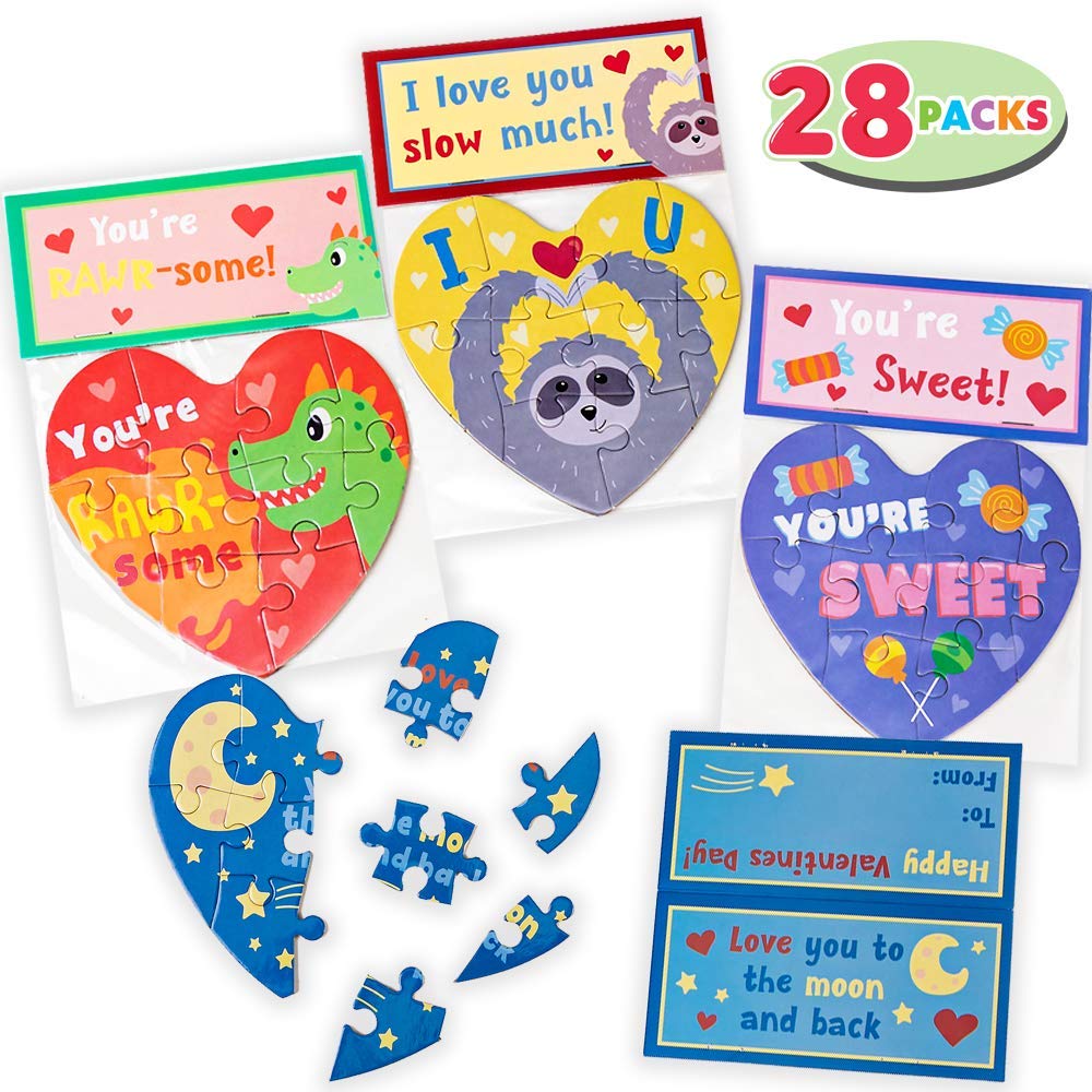 JOYIN 28-Pack Valentine’s Gift Cards with Heart Puzzles – Classroom Prizes & Party Favors