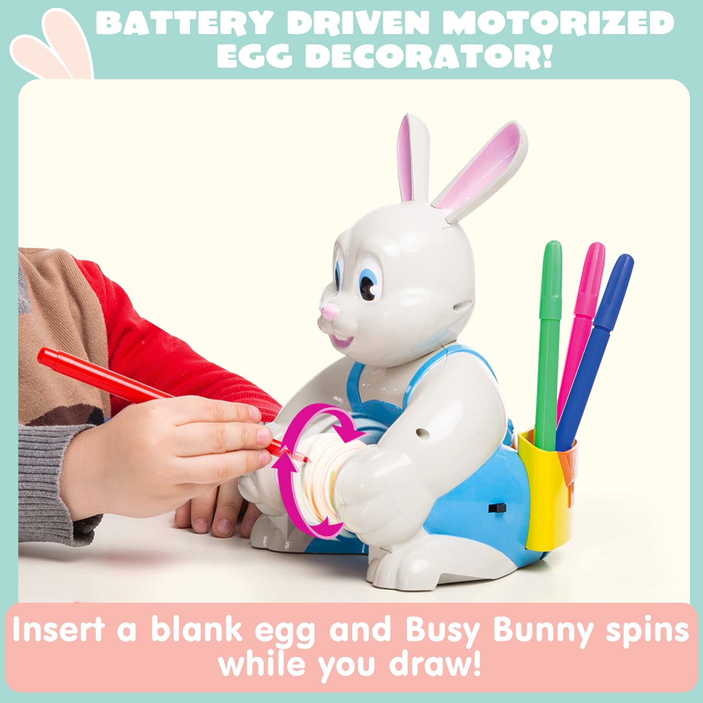 JOYIN Motorized Easter Egg Decorator Kit — Busy Bunny Spinner with 10 Non-Toxic Markers
