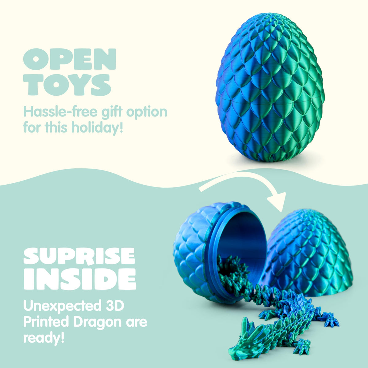 JOYIN 3D Printed Dragon Egg with 12-inch Laser Blue-Green Dragon Inside – Articulated Toy & Easter Gift