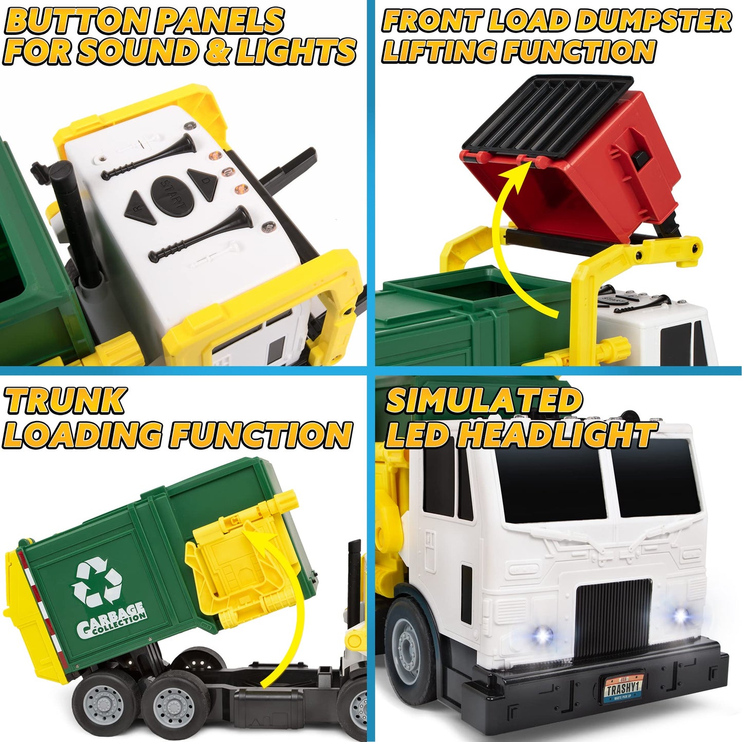 JOYIN Large Friction-Powered Garbage Truck Toy Set with Dumpster, Bins & Learning Cards