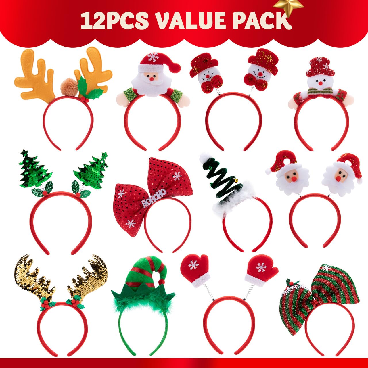 JOYIN 12 Pack Christmas Headbands – 4 Styles 3D Hats for All Ages