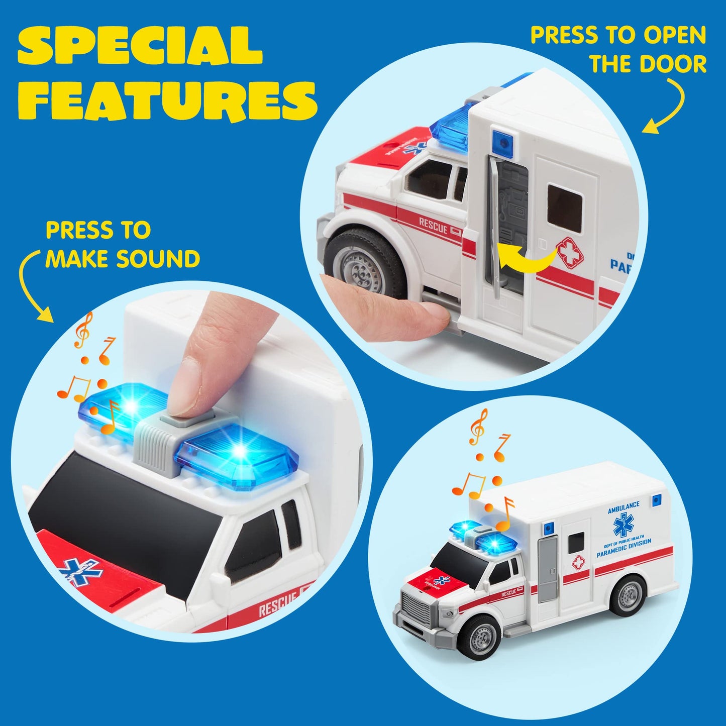 JOYIN Emergency Vehicle Playset – 4-Pack Friction-Powered Vehicles with Lights & Sounds