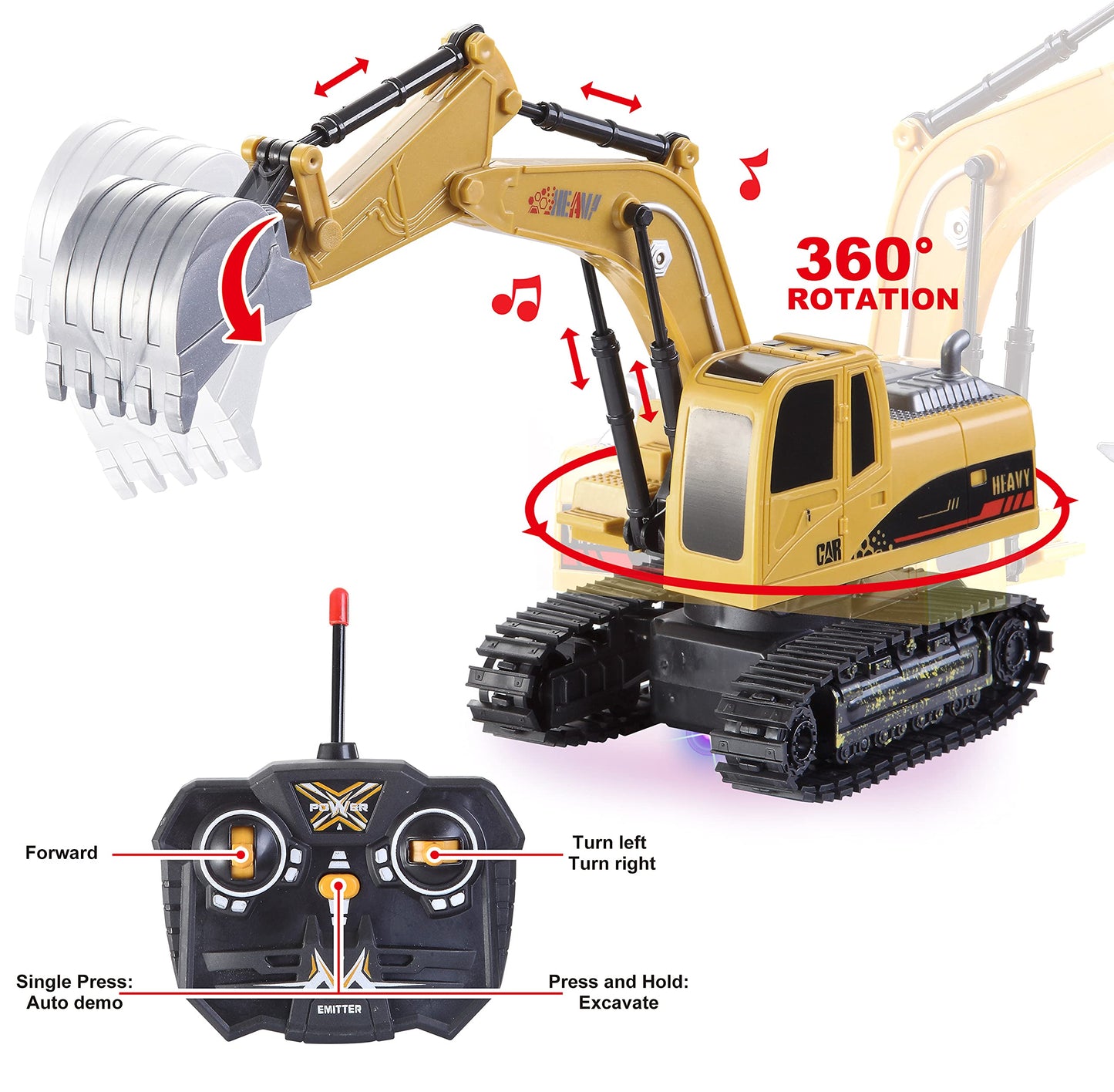 JOYIN 2‑Pack Remote Control Construction Vehicles — RC Excavator & Dump Truck with Lights & Sounds