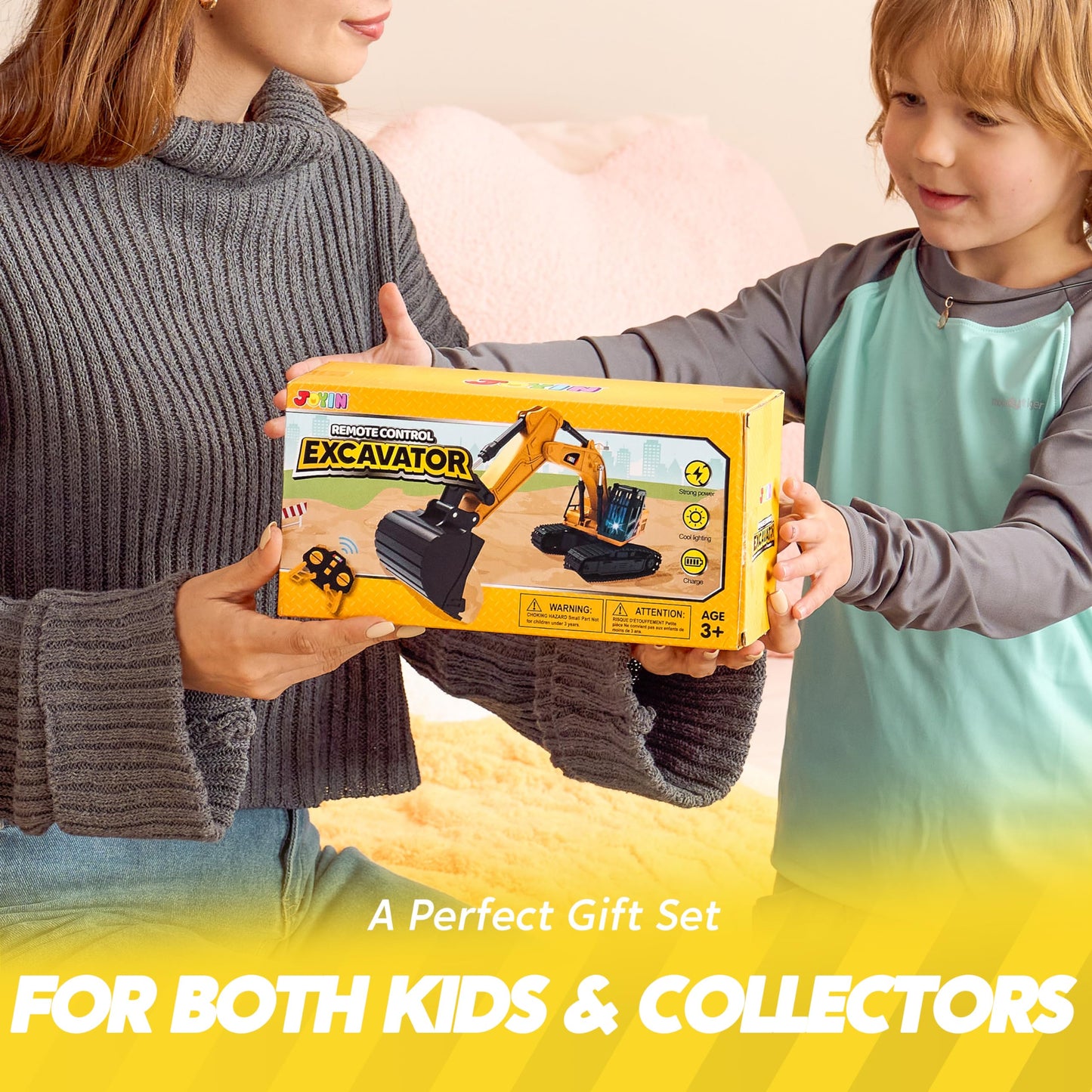 JOYIN Remote Control Excavator Toys for Boys – 2.4GHz RC with LED Lights