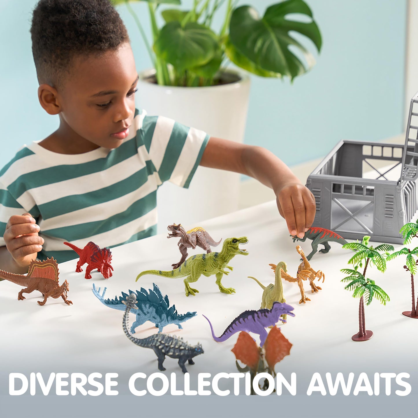 JOYIN 19-Piece Dinosaur Toys with Play Mat & Storage Cage for Toddlers