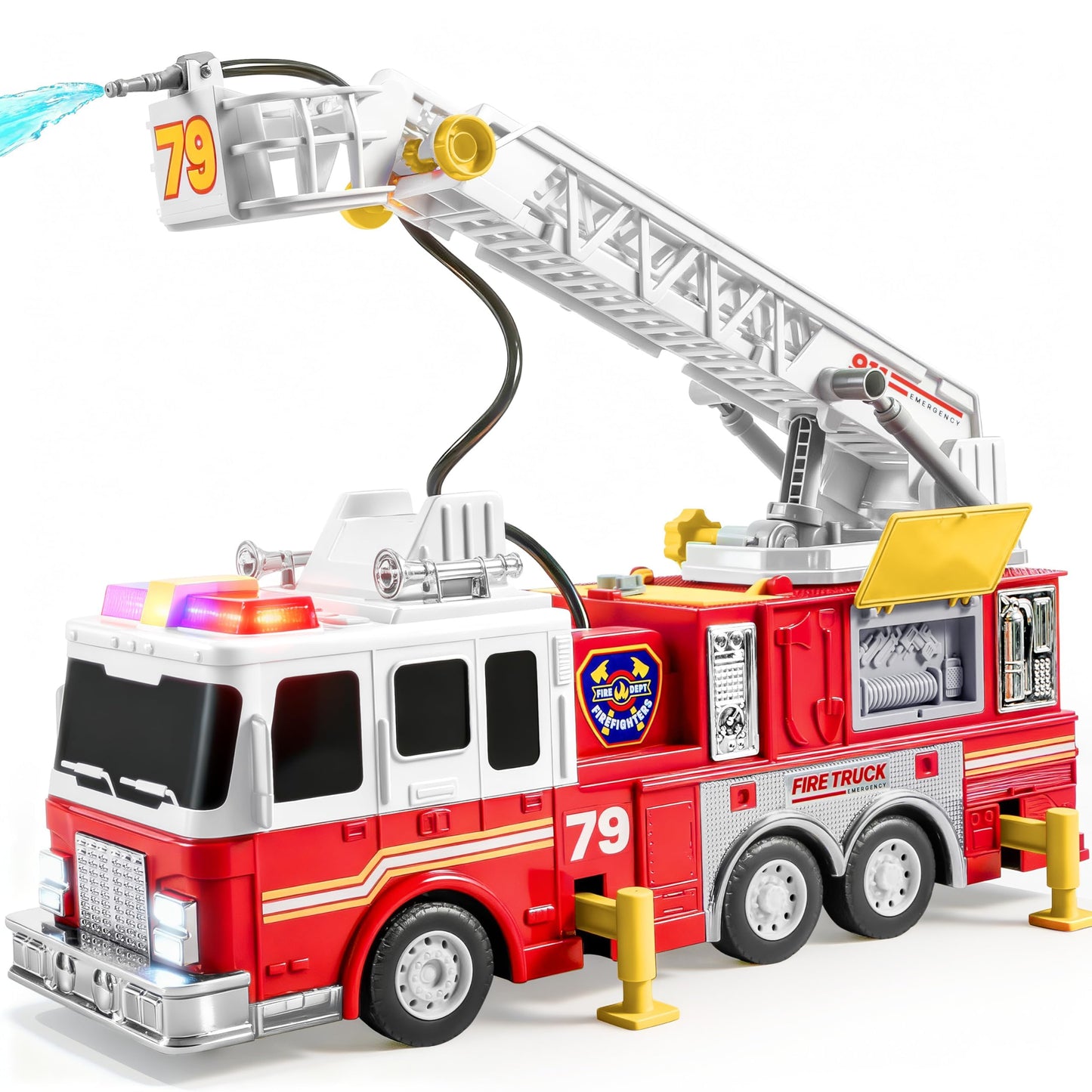 JOYIN Extra Large Toddler Fire Truck Toy with 33-Inch Ladder, Lights & Sprinkler