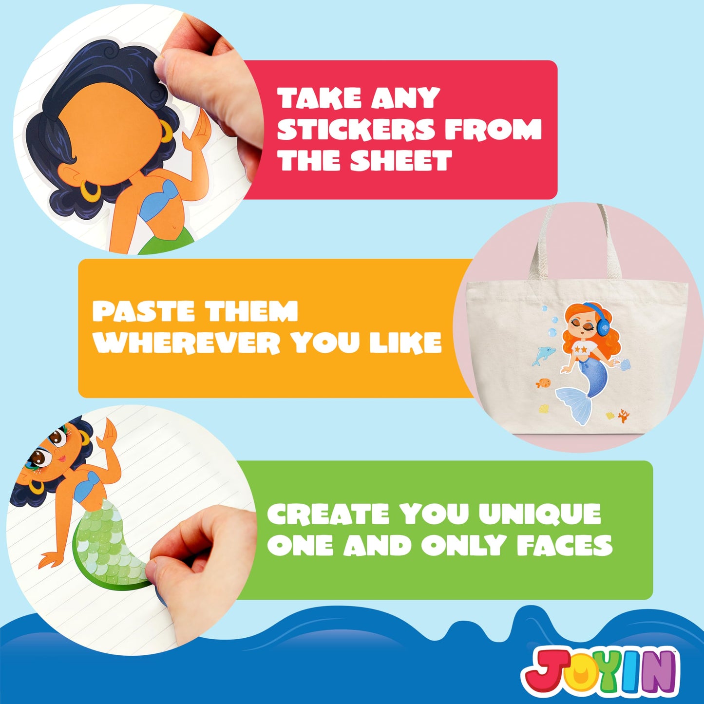 JOYIN Make a Face Mermaid Stickers – 24 Sheets for Kids’ Parties, Crafts & Classroom Activities