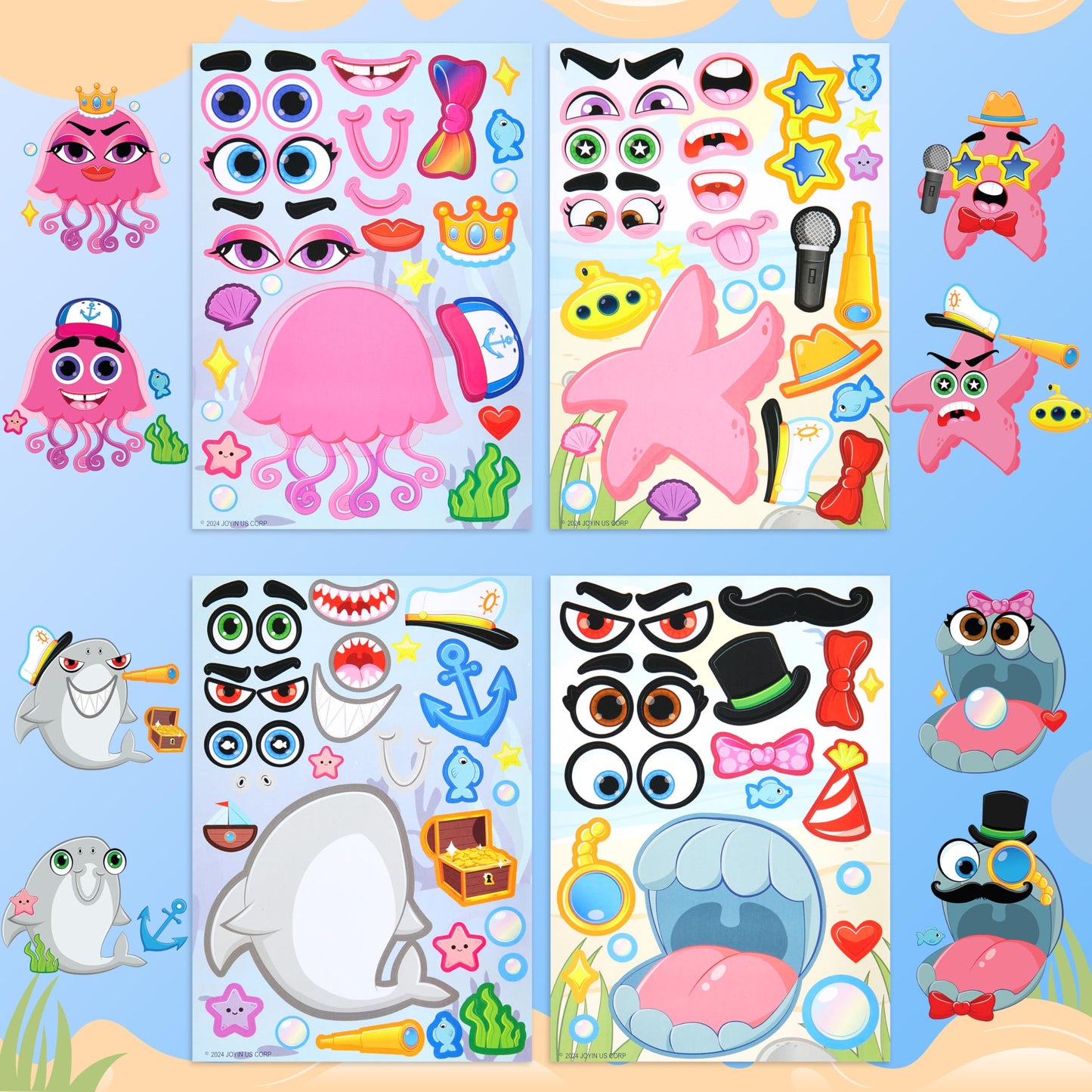JOYIN 36 Pcs Sea Animals Make a Face Stickers – Ocean-Themed Kids Crafts & Party Favors
