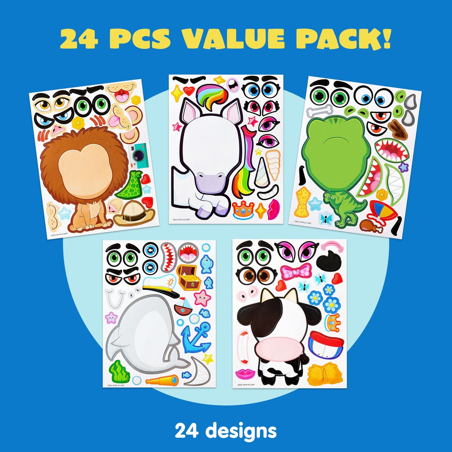 JOYIN Make a Face Stickers for Kids - 24 Sheets 9x6 | Unicorn, Dinosaur, Sea & Safari Animals | Party Favors & Classroom Activities