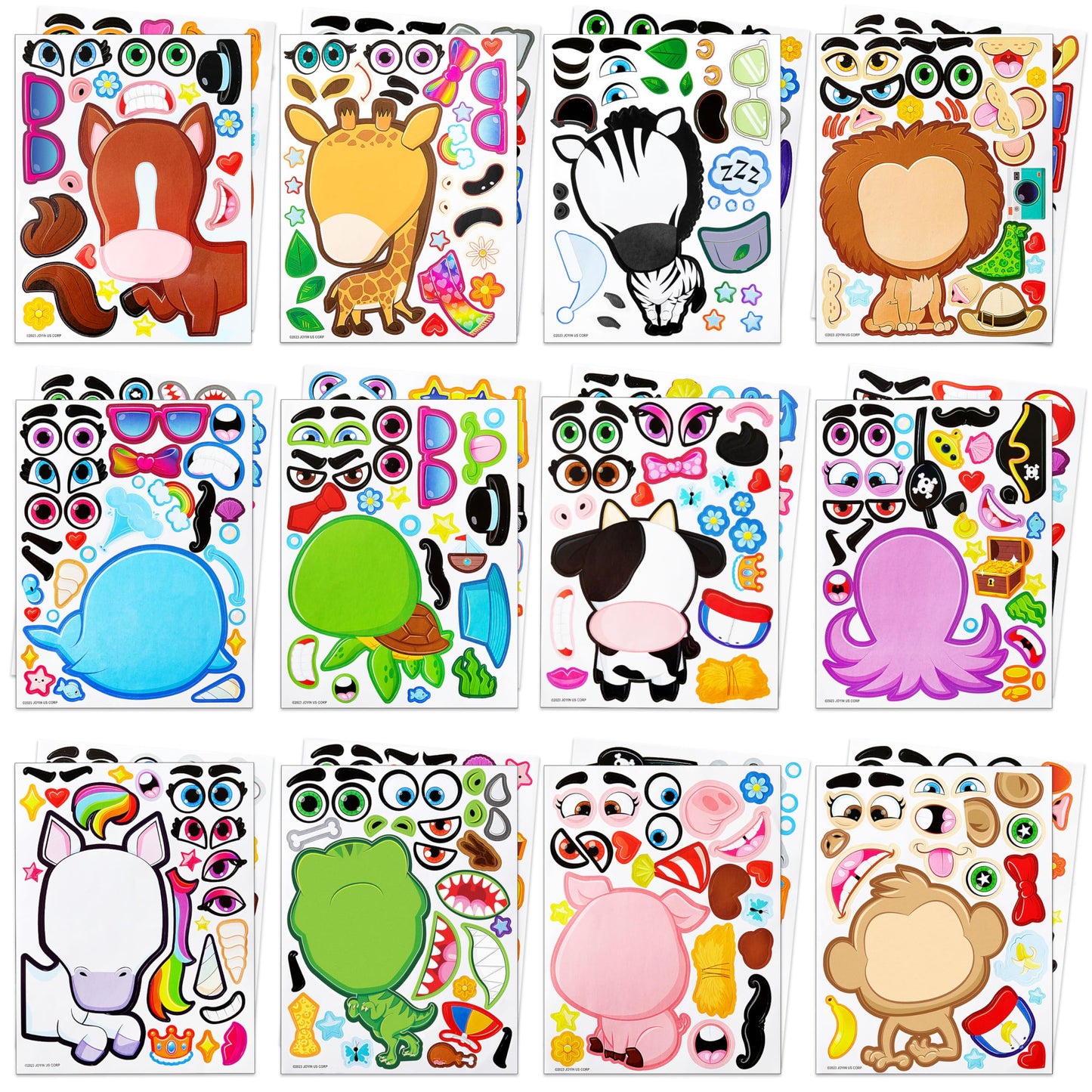 JOYIN Make a Face Stickers for Kids - 24 Sheets 9x6 | Unicorn, Dinosaur, Sea & Safari Animals | Party Favors & Classroom Activities