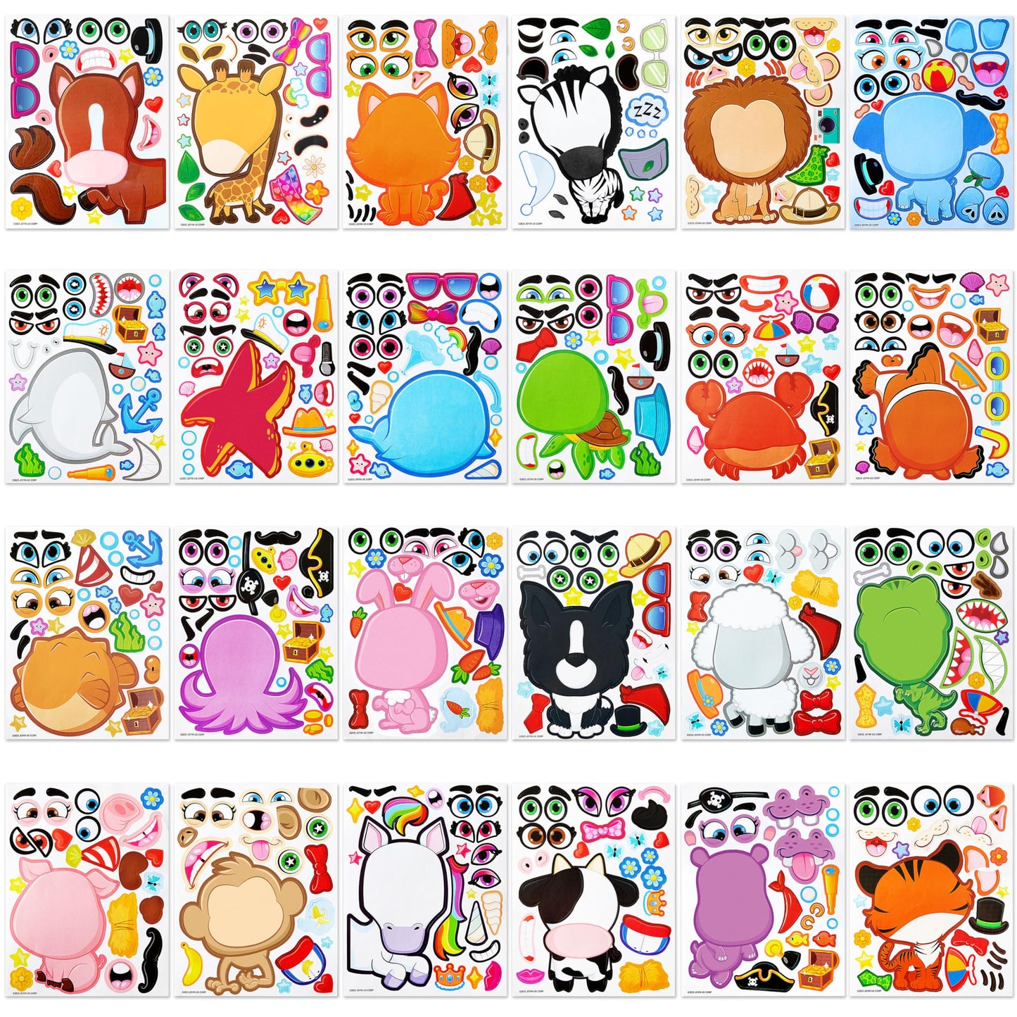 JOYIN Make a Face Stickers for Kids - 24 Sheets 9x6 | Unicorn, Dinosaur, Sea & Safari Animals | Party Favors & Classroom Activities