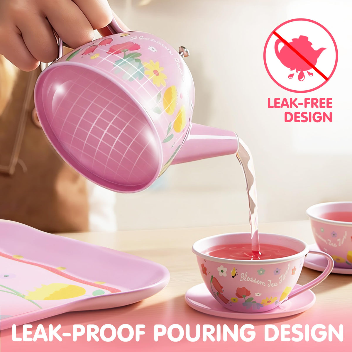 JOYIN Fairy Blossom Tea Party Set for Little Girls | Tin Teapot Playset with Carrying Case (Ages 3-6)