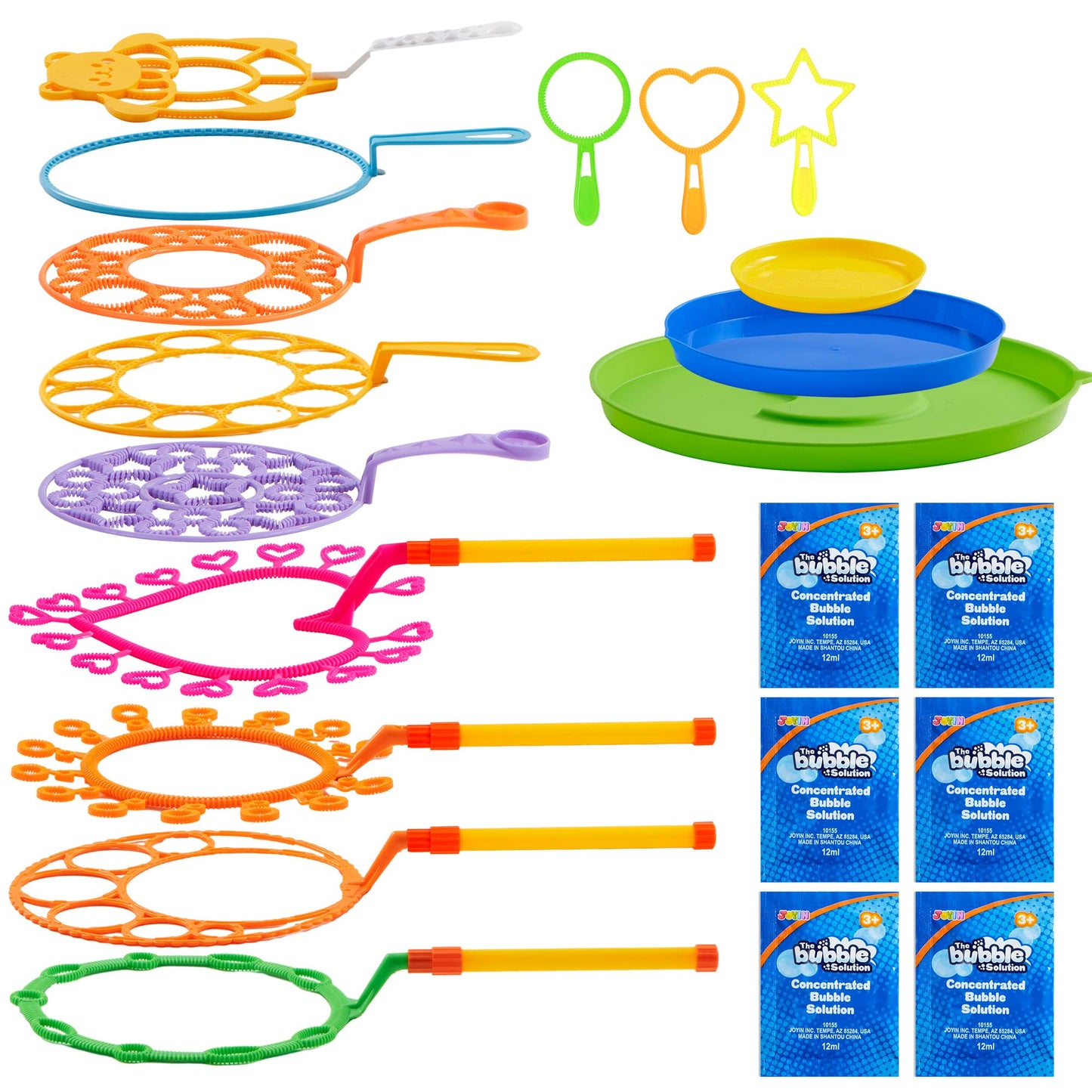 JOYIN Big Bubble Wands Set with Tray – 21-inch Giant Bubbles for Outdoor Fun, 6-Pcs Solution Included
