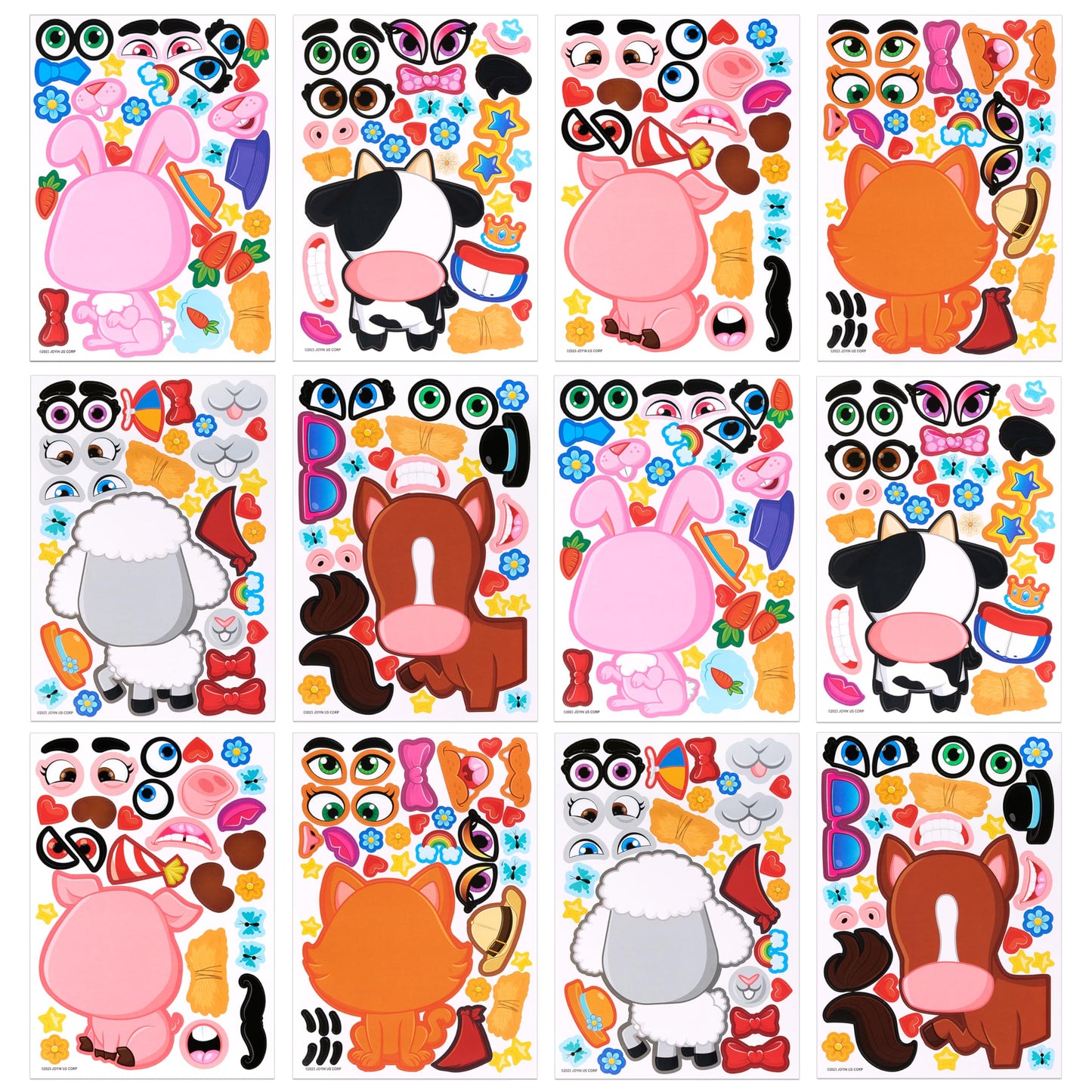 JOYIN 24-Pack Make a Face Farm Animal Stickers – 9x6 Inches for Kids, Party Favors & Crafts