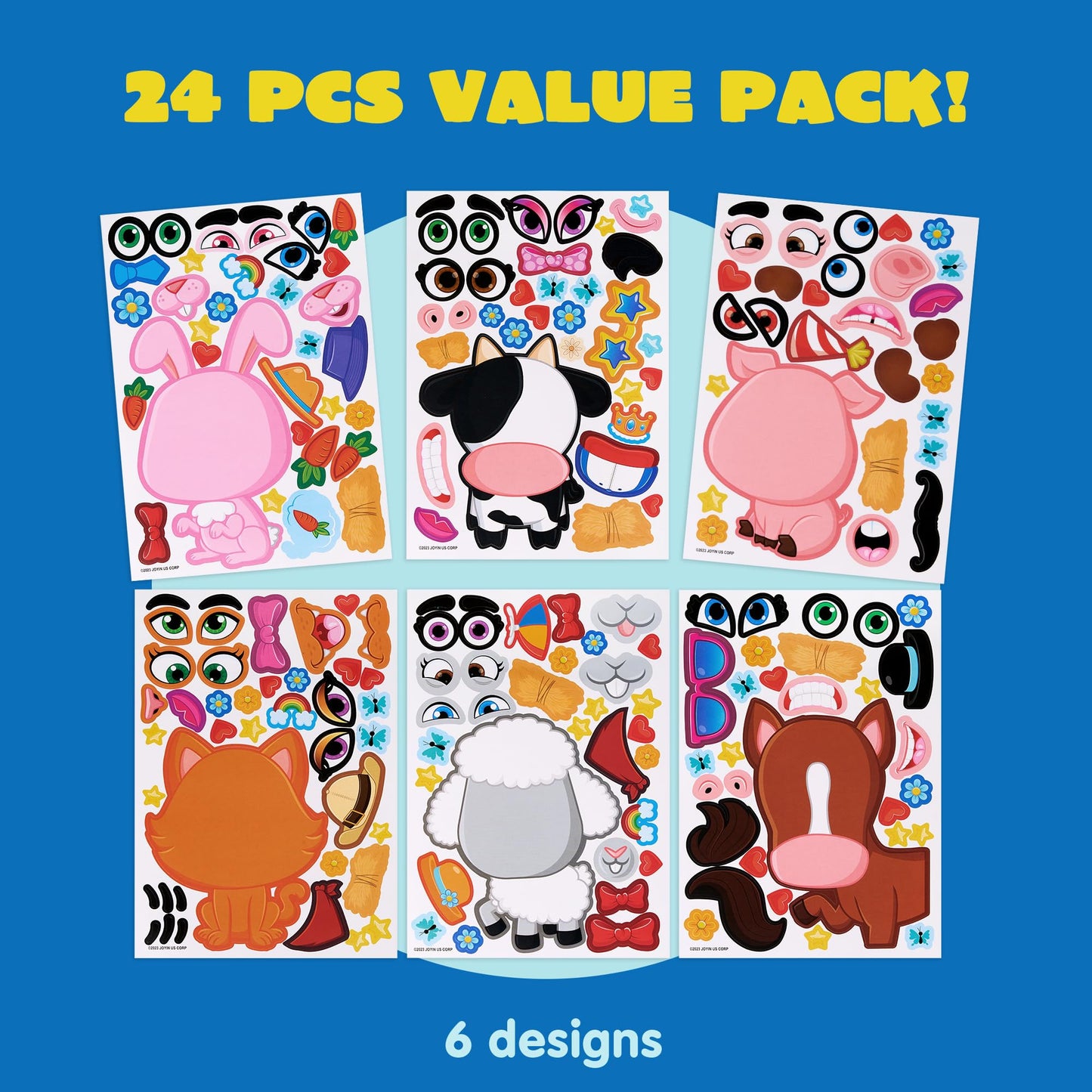 JOYIN 24-Pack Make a Face Farm Animal Stickers – 9x6 Inches for Kids, Party Favors & Crafts