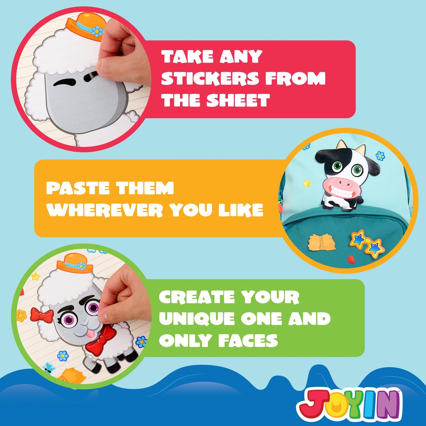 JOYIN 24-Pack Make a Face Farm Animal Stickers – 9x6 Inches for Kids, Party Favors & Crafts