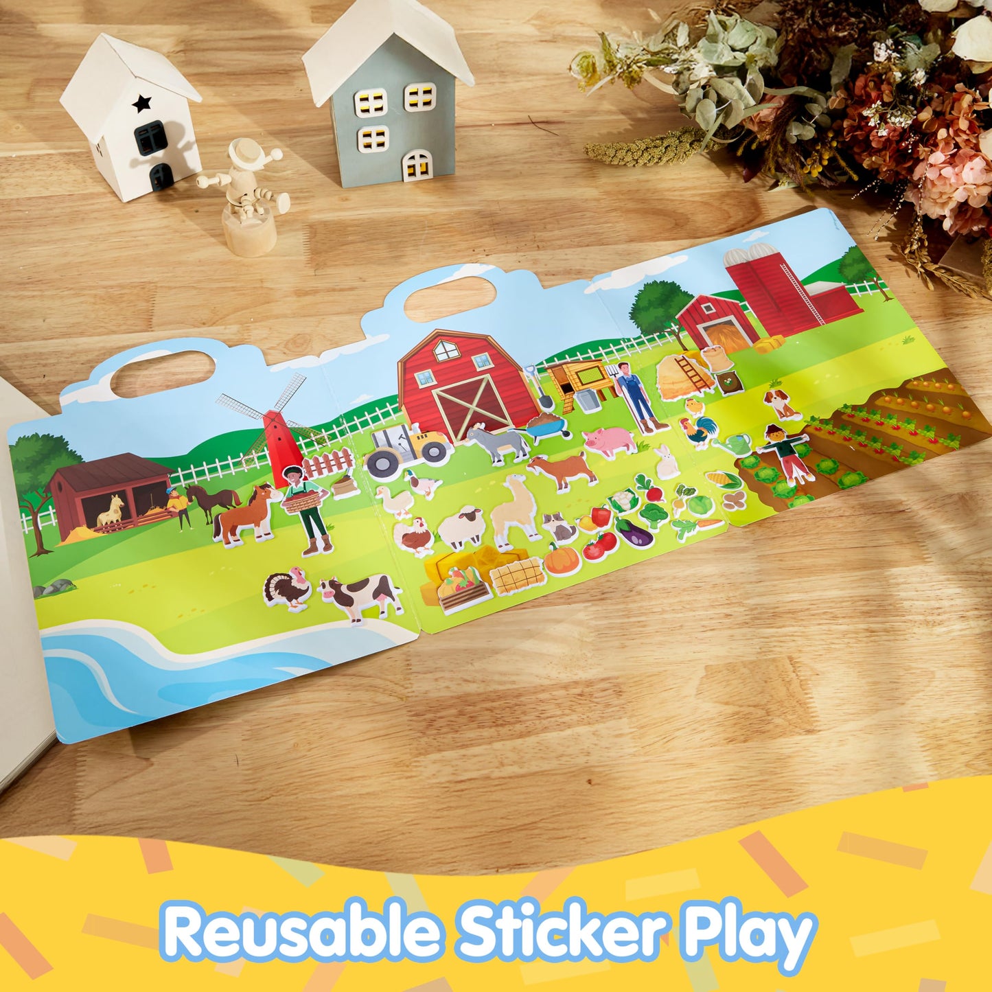 JOYIN Farm Animals Reusable Sticker Book for Toddlers – 43 3D Stickers, Travel Activity