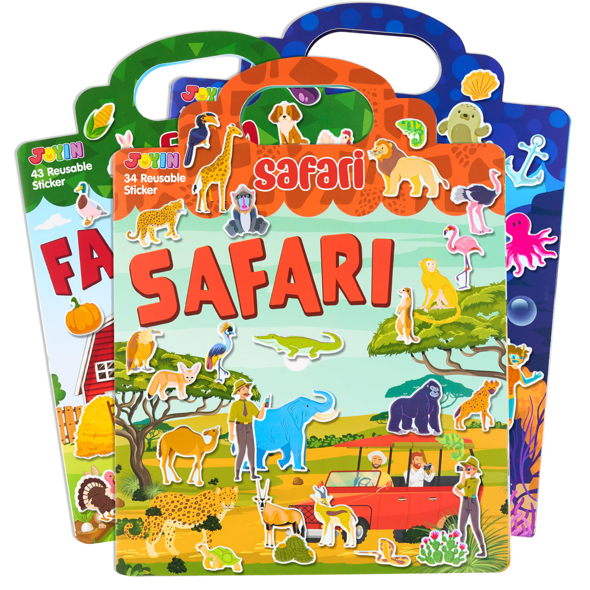 JOYIN 3 Sets Animal Reusable Sticker Book for Toddlers – Farm Ocean Safari
