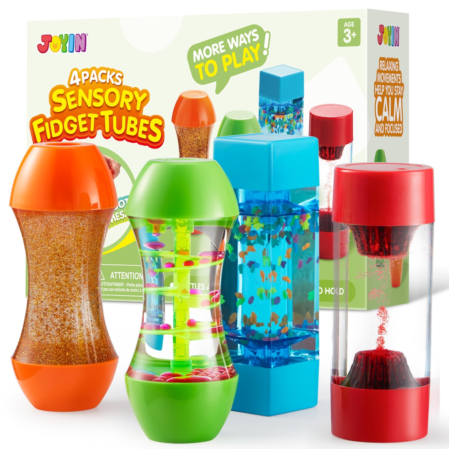 JOYIN 4-Pack Fidget Tubes - Sensory Toys for Kids, Calming & Focus