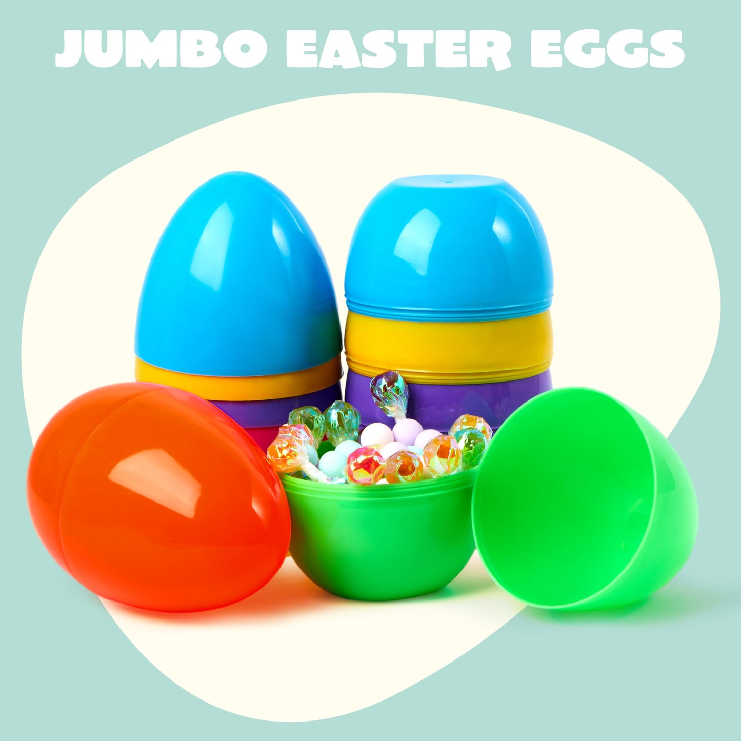 JOYIN 6 Pcs Large Plastic Easter Eggs – 6-Inch Colorful Jumbo Fillable Eggs for Easter Egg Hunts, Party Favors & Classroom Prizes