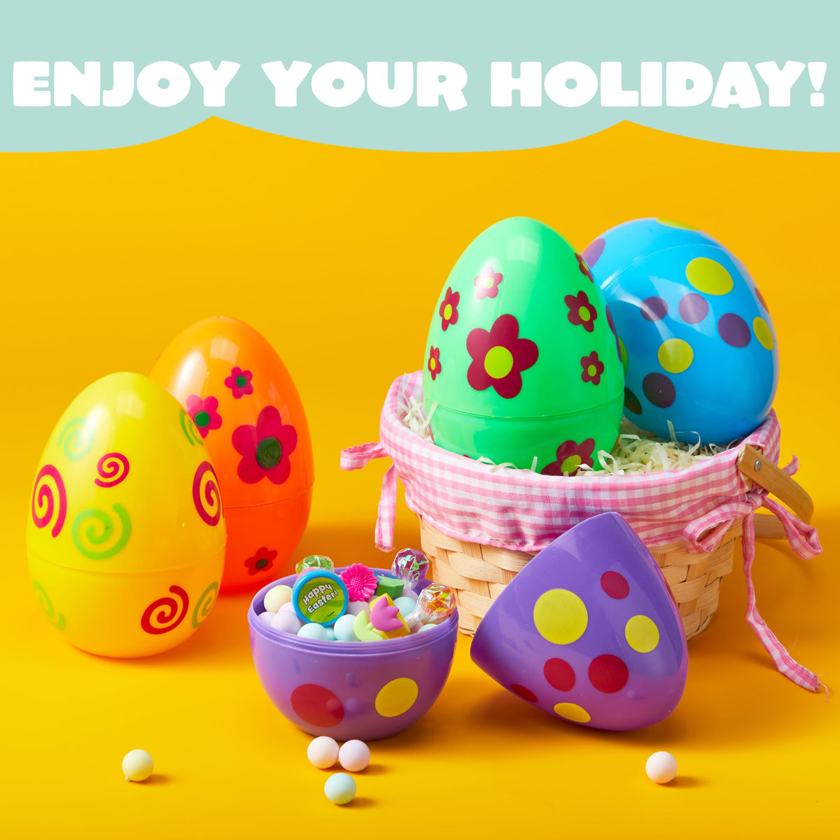 JOYIN 6 Pcs Large Printed Easter Eggs – Jumbo 6-in Fillable Eggs for Easter Hunts & Decor