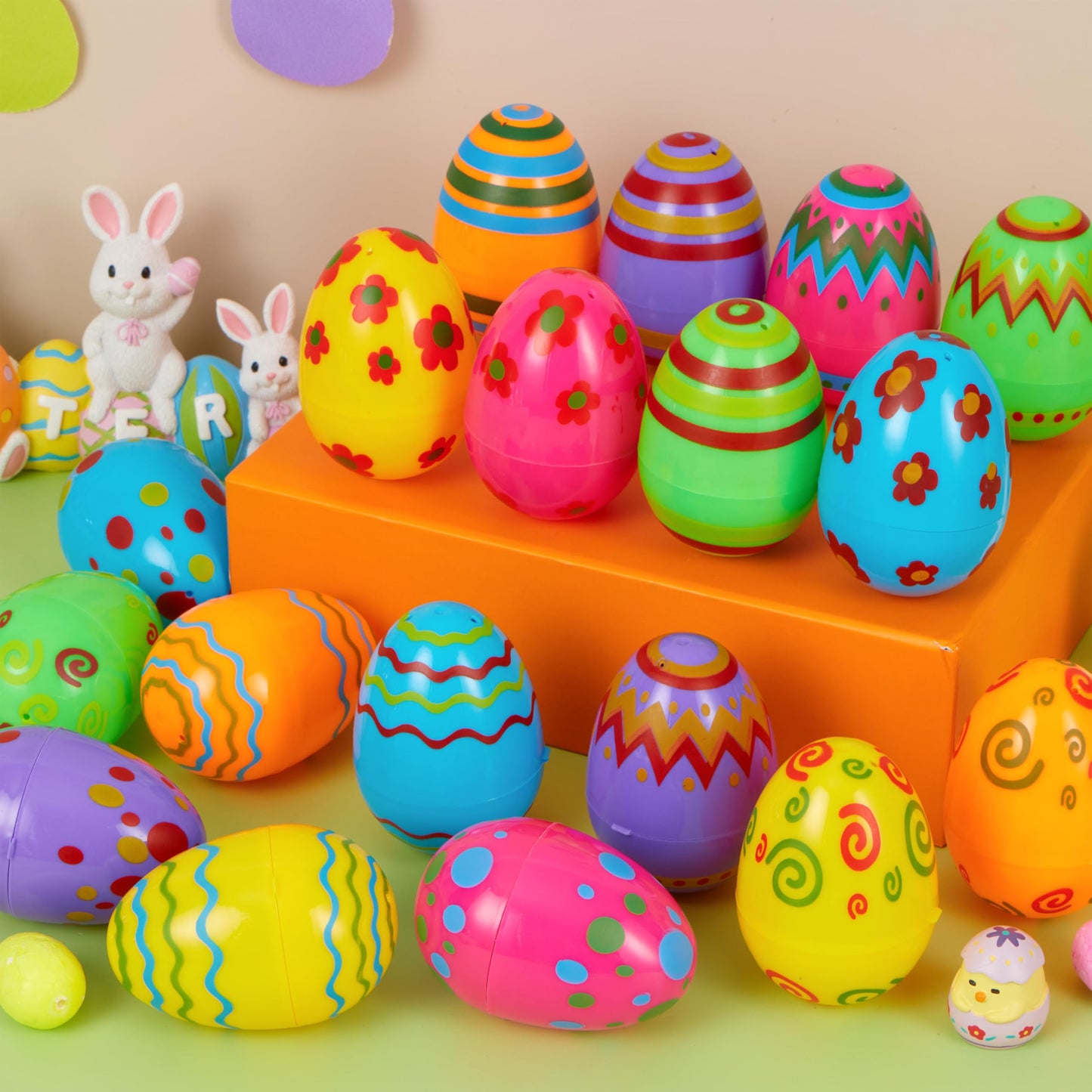 JOYIN 18-Pack Colorful Fillable Easter Eggs with Hinged Tops – 3.15-Inch Plastic Eggs for Easter Hunts and Party Favors