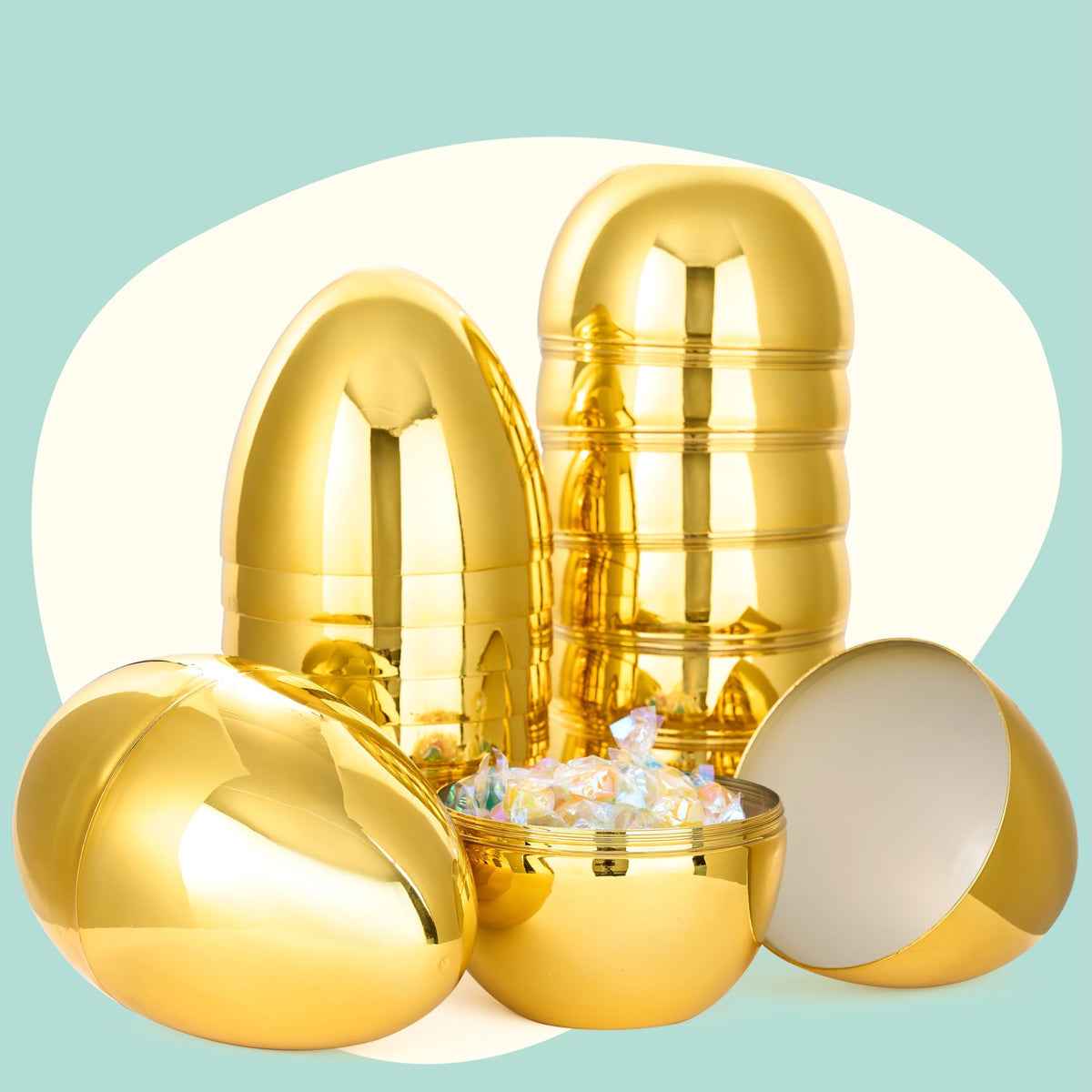 JOYIN 6 Pcs Large Gold Easter Eggs – 6-Inch Jumbo Fillable Metallic Plastic Eggs for Easter Hunt & Decor