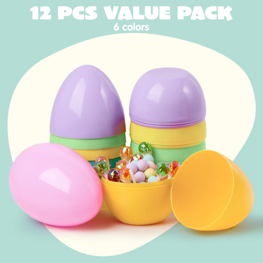 JOYIN 12 Pcs Large Pastel Easter Eggs – Jumbo 6-Inch Fillable Eggs for Easter Hunt & Decor