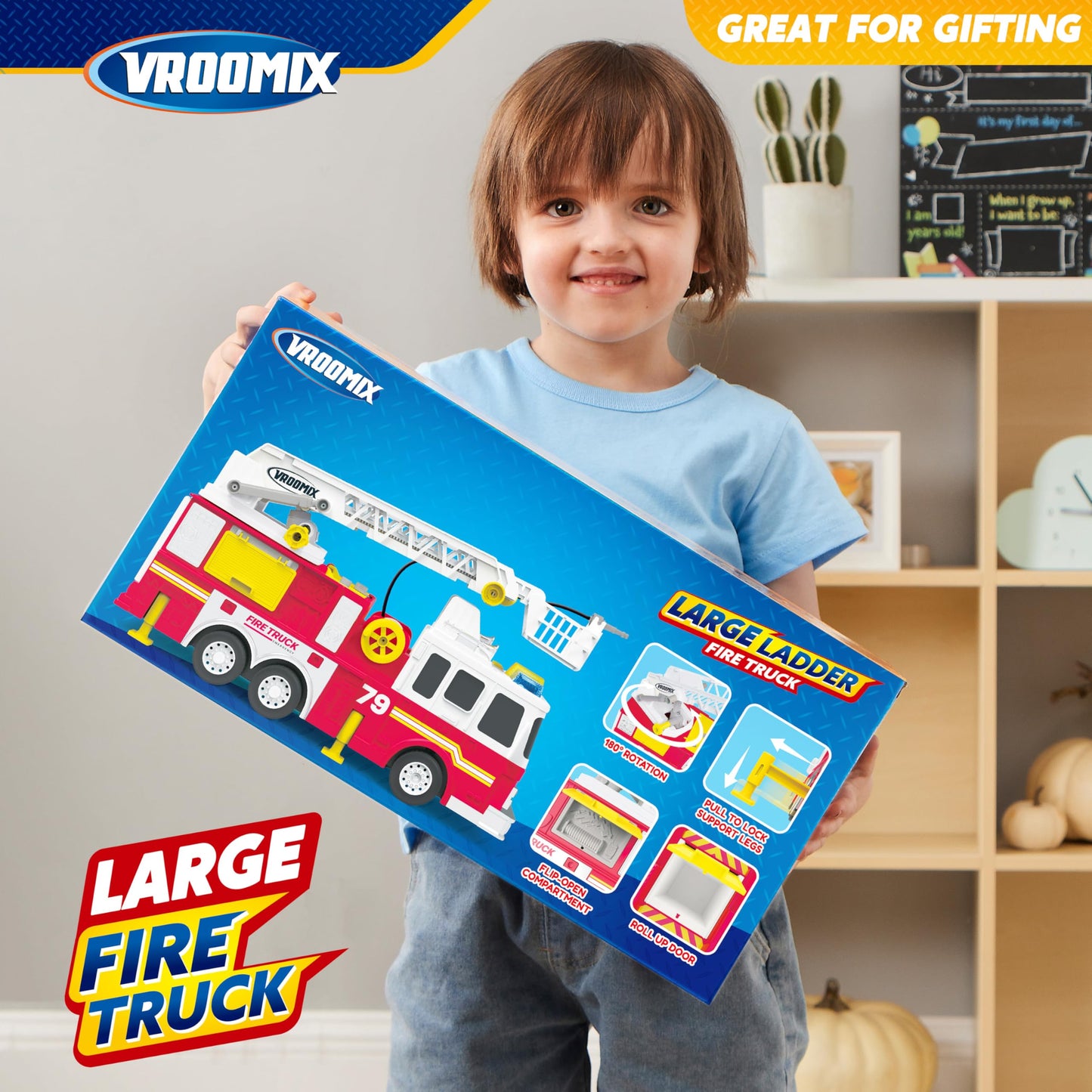 JOYIN Extra Large Toddler Fire Truck Toy with 33-Inch Ladder, Lights & Sprinkler
