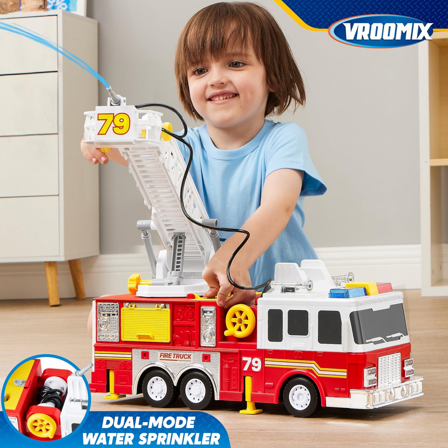 JOYIN Extra Large Toddler Fire Truck Toy with 33-Inch Ladder, Lights & Sprinkler