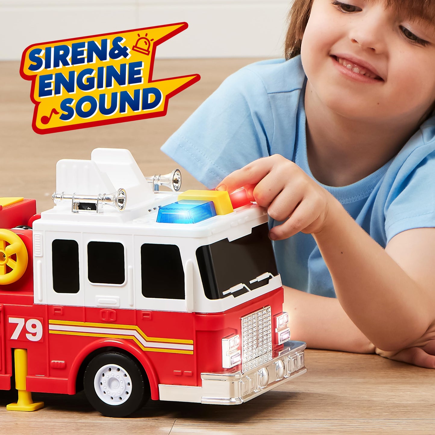 JOYIN Extra Large Toddler Fire Truck Toy with 33-Inch Ladder, Lights & Sprinkler