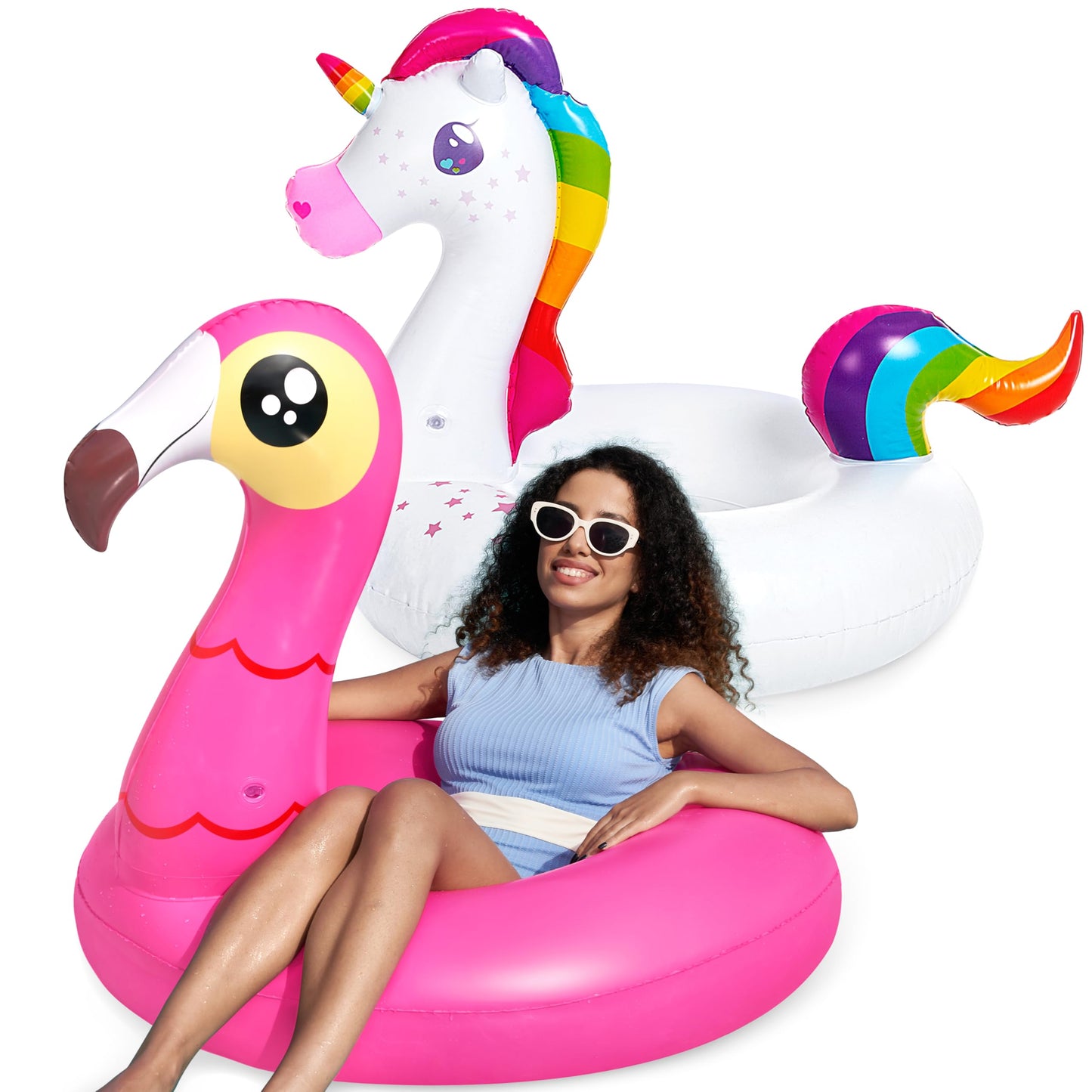 JOYIN 2-Pack Flamingo & Unicorn Pool Floats – Large Inflatable Tubes for Adults & Kids
