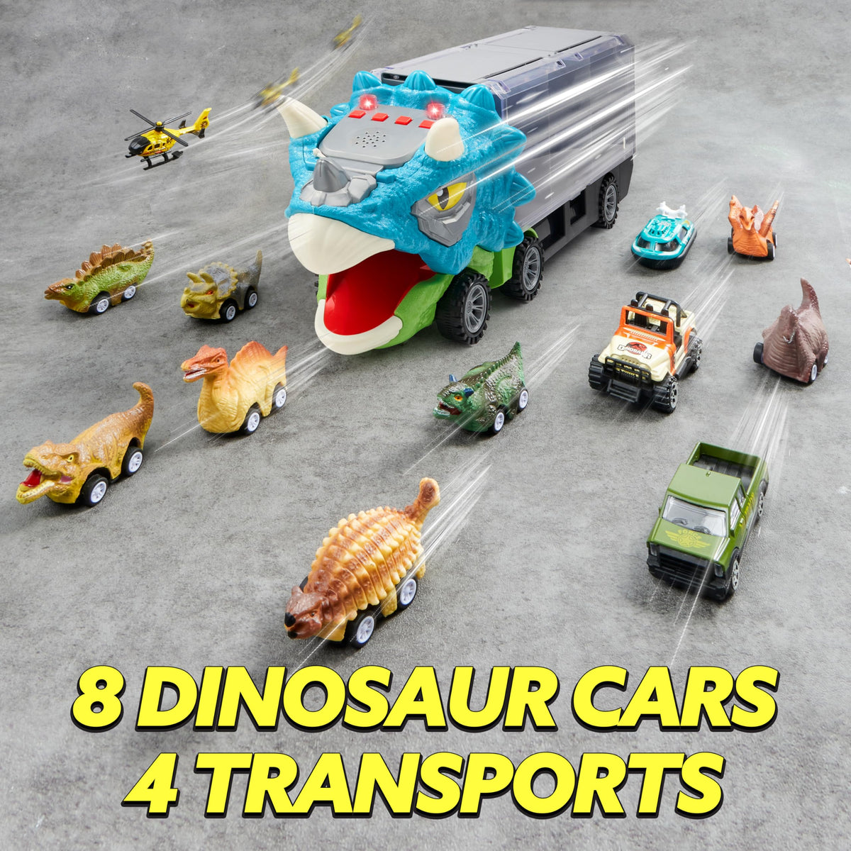 JOYIN 13-in-1 Dinosaur Truck with 12 Pull-Back Cars – Transport Carrier Toy for 3-5 Year Olds