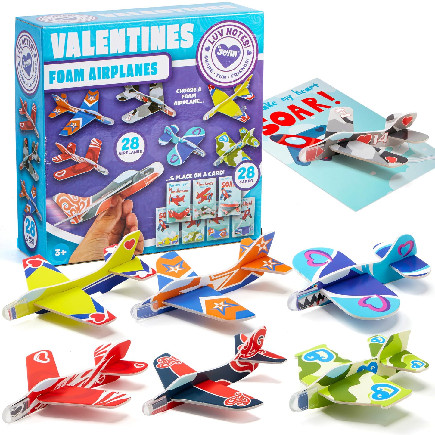 JOYIN 28-Pack Valentines Cards with Foam Airplanes – Classroom Exchange & Party Favors