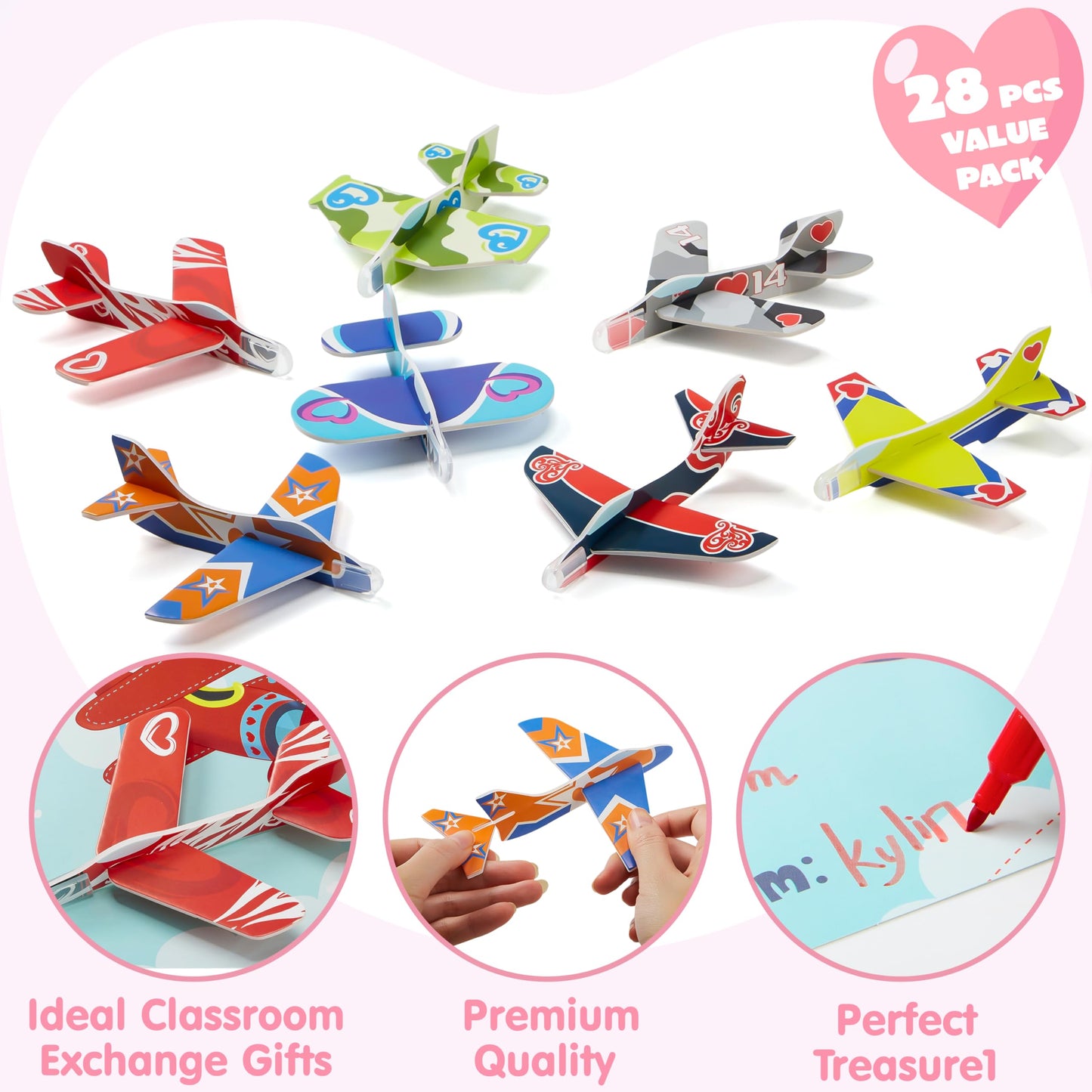 JOYIN 28-Pack Valentines Cards with Foam Airplanes – Classroom Exchange & Party Favors